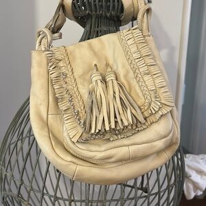 Anthropologie Cream Fringe Bag